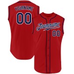Maillot de baseball personnalisé authentique rouge bleu marine-blanc sans manches