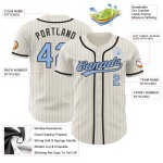 Maillot de baseball authentique crème, noir, rayures fines, bleu clair, personnalisé Maillot de baseball authentique crème, noir, rayures fines, bleu clair, personnalisé