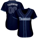 Maillot de baseball bleu marine personnalisé, bleu et blanc poudre Maillot de baseball bleu marine personnalisé, bleu et blanc poudre