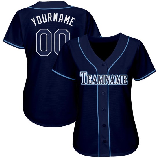 Maillot de baseball bleu marine personnalisé, bleu et blanc poudre Maillot de baseball bleu marine personnalisé, bleu et blanc poudre