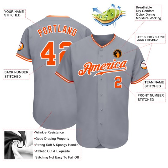 Maillot de baseball gris authentique orange-blanc personnalisé Maillot de baseball gris authentique orange-blanc personnalisé