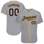 Maillot de baseball authentique à rayures fines bleu marine, bleu marine et gris doré, personnalisé Maillot de baseball authentique à rayures fines bleu marine, bleu marine et gris doré, personnalisé