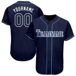 Maillot de baseball bleu marine personnalisé, bleu et blanc poudre Maillot de baseball bleu marine personnalisé, bleu et blanc poudre