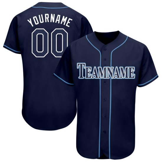 Maillot de baseball bleu marine personnalisé, bleu et blanc poudre Maillot de baseball bleu marine personnalisé, bleu et blanc poudre