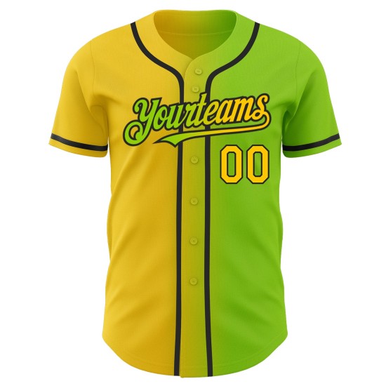 Maillot de baseball authentique, dégradé de jaune fluo et de vert, personnalisé, à la mode Maillot de baseball authentique, dégradé de jaune fluo et de vert, personnalisé, à la mode