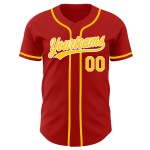 Maillot de baseball rouge personnalisé or-blanc authentique Maillot de baseball rouge personnalisé or-blanc authentique