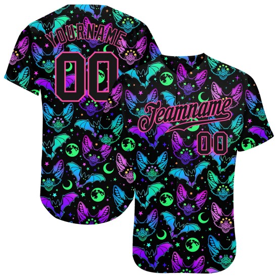 Maillot de baseball personnalisé 3D à motif authentique pour Halloween, multicolore et lumineux Maillot de baseball personnalisé 3D à motif authentique pour Halloween, multicolore et lumineux