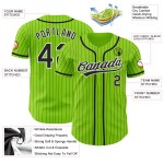 Maillot de baseball noir authentique à rayures blanches, personnalisé, vert fluo Maillot de baseball noir authentique à rayures blanches, personnalisé, vert fluo