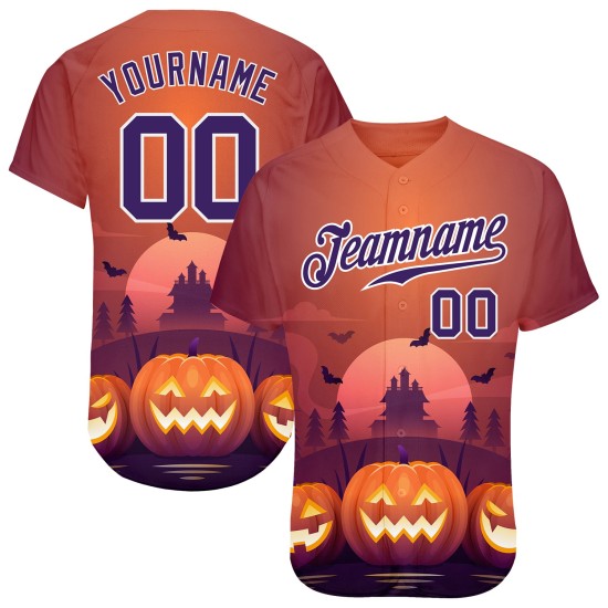 Maillot de baseball personnalisé 3D authentique, motif citrouilles d'Halloween horreur Maillot de baseball personnalisé 3D authentique, motif citrouilles d'Halloween horreur