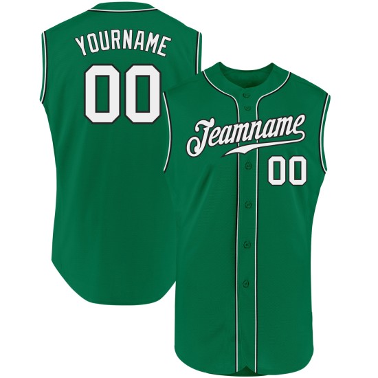 Maillot de baseball sans manches Kelly Authentic blanc-noir personnalisé vert Maillot de baseball sans manches Kelly Authentic blanc-noir personnalisé vert
