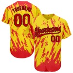 Maillot de baseball authentique, motif personnalisé, design 3D doré, rouge et noir Maillot de baseball authentique, motif personnalisé, design 3D doré, rouge et noir
