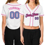 Maillot de baseball court bleu clair blanc pour femme, col en V, noir et rose Maillot de baseball court bleu clair blanc pour femme, col en V, noir et rose