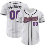 Maillot de baseball personnalisé Old Purple authentique à rayures dorées et noires, violet et blanc Maillot de baseball personnalisé Old Purple authentique à rayures dorées et noires, violet et blanc