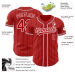 Maillot de baseball à rayures fines rouge gris blanc personnalisé authentique Maillot de baseball à rayures fines rouge gris blanc personnalisé authentique