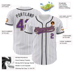 Maillot de baseball personnalisé Old Purple authentique à rayures dorées et noires, violet et blanc Maillot de baseball personnalisé Old Purple authentique à rayures dorées et noires, violet et blanc