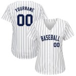 Maillot de baseball personnalisé à rayures fines blanc bleu marine-gris authentique bleu marine Maillot de baseball personnalisé à rayures fines blanc bleu marine-gris authentique bleu marine