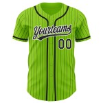 Maillot de baseball noir authentique à rayures blanches, personnalisé, vert fluo Maillot de baseball noir authentique à rayures blanches, personnalisé, vert fluo