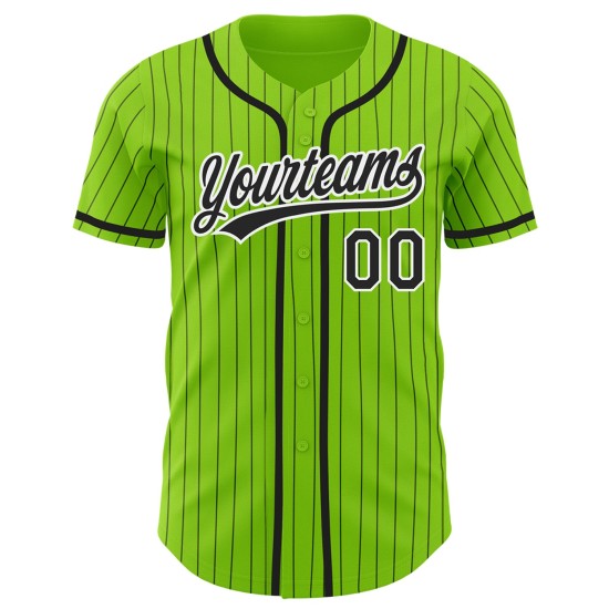 Maillot de baseball noir authentique à rayures blanches, personnalisé, vert fluo Maillot de baseball noir authentique à rayures blanches, personnalisé, vert fluo