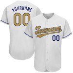 Maillot de baseball blanc authentique et personnalisé, doré et royal Maillot de baseball blanc authentique et personnalisé, doré et royal