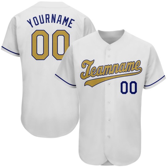 Maillot de baseball blanc authentique et personnalisé, doré et royal Maillot de baseball blanc authentique et personnalisé, doré et royal