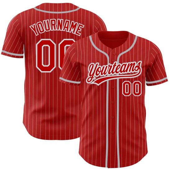 Maillot de baseball à rayures fines rouge gris blanc personnalisé authentique Maillot de baseball à rayures fines rouge gris blanc personnalisé authentique