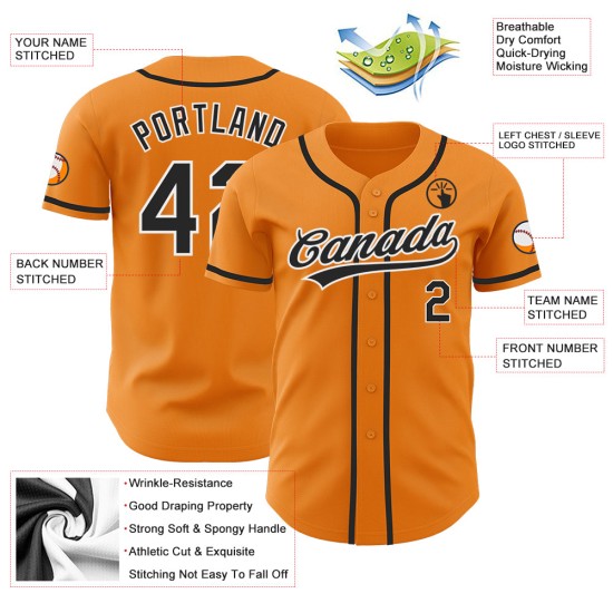 Maillot de baseball Orange Bay noir et blanc authentique et personnalisé Maillot de baseball Orange Bay noir et blanc authentique et personnalisé
