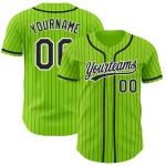 Maillot de baseball noir authentique à rayures blanches, personnalisé, vert fluo Maillot de baseball noir authentique à rayures blanches, personnalisé, vert fluo