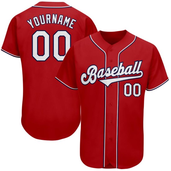 Maillot de baseball rouge authentique blanc-bleu marine personnalisé Maillot de baseball rouge authentique blanc-bleu marine personnalisé