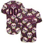 Maillot de baseball à motif floral 3D d'Halloween authentique avec têtes de mort personnalisées Maillot de baseball à motif floral 3D d'Halloween authentique avec têtes de mort personnalisées