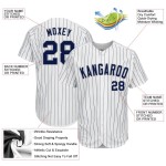 Maillot de baseball personnalisé à rayures fines blanc bleu marine-gris authentique bleu marine Maillot de baseball personnalisé à rayures fines blanc bleu marine-gris authentique bleu marine