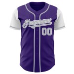 Maillot de baseball gris-blanc violet authentique personnalisé deux Maillot de baseball gris-blanc violet authentique personnalisé deux