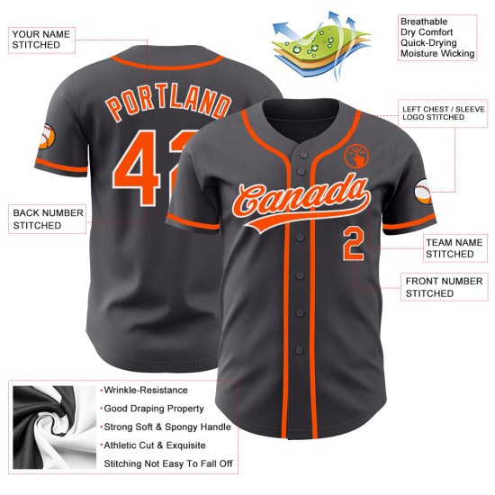 Maillot de baseball orange-blanc authentique en acier personnalisé gris Maillot de baseball orange-blanc authentique en acier personnalisé gris