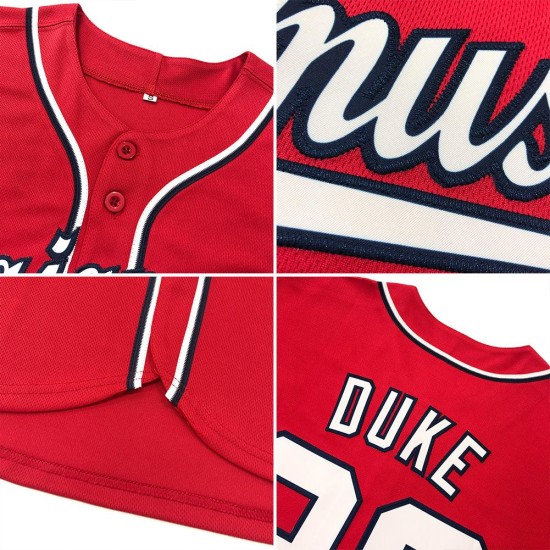 Maillot de baseball rouge authentique blanc-bleu marine personnalisé Maillot de baseball rouge authentique blanc-bleu marine personnalisé