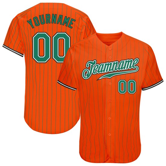 Maillot Kelly Kelly personnalisé orange vert-noir authentique à rayures fines de baseball vert Maillot Kelly Kelly personnalisé orange vert-noir authentique à rayures fines de baseball vert