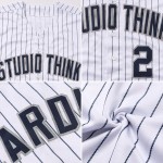 Maillot de baseball personnalisé à rayures fines blanc bleu marine-gris authentique bleu marine Maillot de baseball personnalisé à rayures fines blanc bleu marine-gris authentique bleu marine