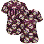 Maillot de baseball à motif floral 3D d'Halloween authentique avec têtes de mort personnalisées Maillot de baseball à motif floral 3D d'Halloween authentique avec têtes de mort personnalisées