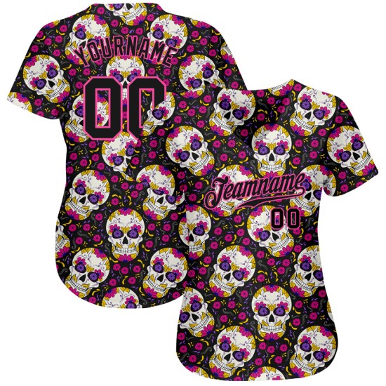 Maillot de baseball à motif floral 3D d'Halloween authentique avec têtes de mort personnalisées Maillot de baseball à motif floral 3D d'Halloween authentique avec têtes de mort personnalisées