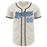 Maillot de baseball authentique crème, noir, rayures fines, bleu clair, personnalisé Maillot de baseball authentique crème, noir, rayures fines, bleu clair, personnalisé