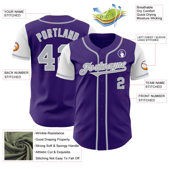 Maillot de baseball gris-blanc violet authentique personnalisé deux Maillot de baseball gris-blanc violet authentique personnalisé deux