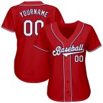 Maillot de baseball rouge authentique blanc-bleu marine personnalisé Maillot de baseball rouge authentique blanc-bleu marine personnalisé