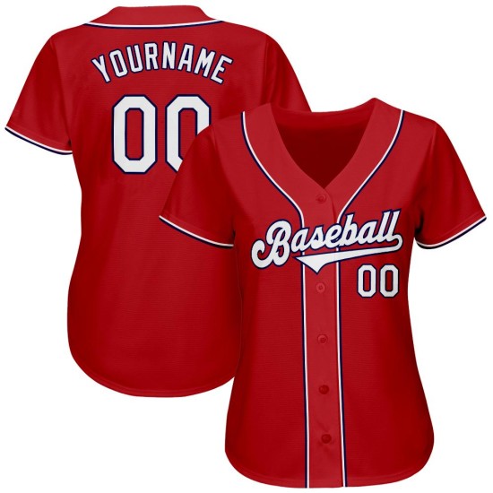 Maillot de baseball rouge authentique blanc-bleu marine personnalisé Maillot de baseball rouge authentique blanc-bleu marine personnalisé