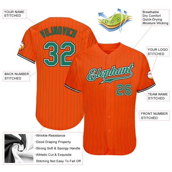 Maillot Kelly Kelly personnalisé orange vert-noir authentique à rayures fines de baseball vert Maillot Kelly Kelly personnalisé orange vert-noir authentique à rayures fines de baseball vert