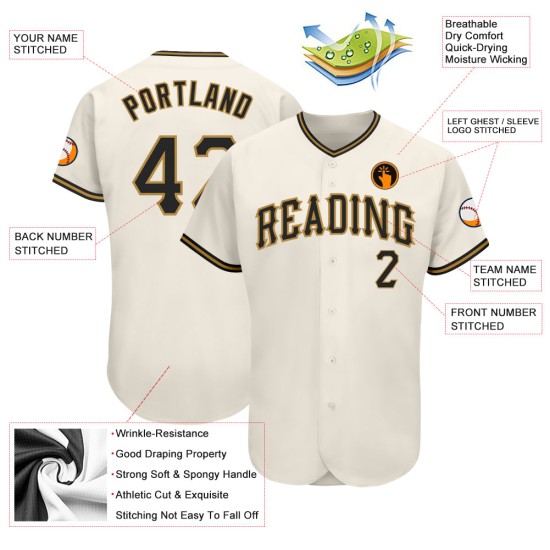 Or Noir-Vieux Jersey Personnalisé Authentique Baseball Crème Or Noir-Vieux Jersey Personnalisé Authentique Baseball Crème