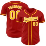 Maillot de baseball rouge personnalisé or-blanc authentique Maillot de baseball rouge personnalisé or-blanc authentique