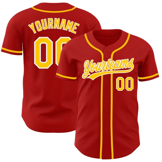 Maillot de baseball rouge personnalisé or-blanc authentique Maillot de baseball rouge personnalisé or-blanc authentique