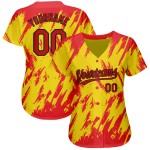 Maillot de baseball authentique, motif personnalisé, design 3D doré, rouge et noir Maillot de baseball authentique, motif personnalisé, design 3D doré, rouge et noir