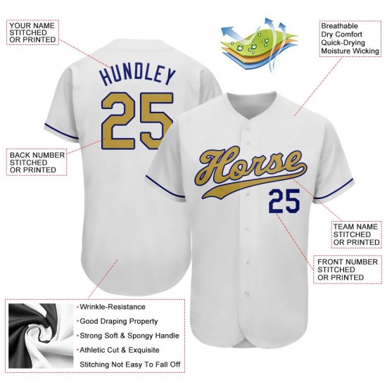 Maillot de baseball blanc authentique et personnalisé, doré et royal Maillot de baseball blanc authentique et personnalisé, doré et royal