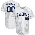 Maillot de baseball personnalisé à rayures fines blanc bleu marine-gris authentique bleu marine Maillot de baseball personnalisé à rayures fines blanc bleu marine-gris authentique bleu marine
