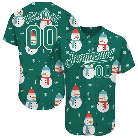 Maillot de baseball 3D vert-blanc personnalisé Kelly Green Authentic Christmas Kelly Maillot de baseball 3D vert-blanc personnalisé Kelly Green Authentic Christmas Kelly