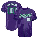Maillot de baseball personnalisé authentique à rayures vertes et blanches, blanc et violet Kelly Maillot de baseball personnalisé authentique à rayures vertes et blanches, blanc et violet Kelly